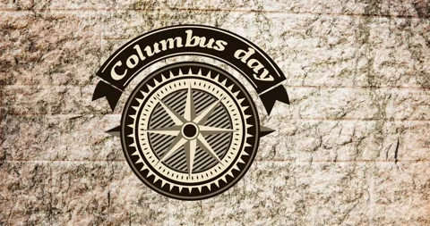 Animation of columbus day and compass over stone wall Stock Footage 329770152