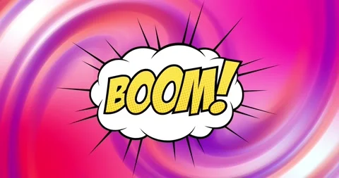 Animation of comic boom over background with changing colorful waves 스톡 동영상 178140172