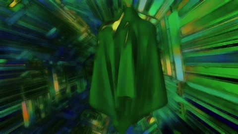 Animation in comic style of flying ghost in alien ship. Stock Footage 165679320