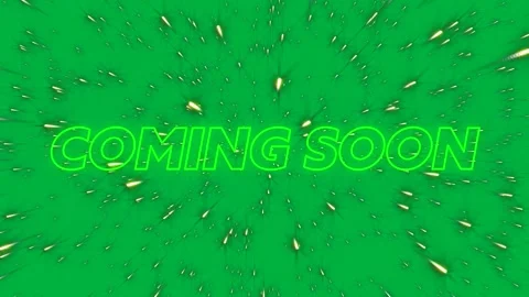 Animation of coming soon text in green neon over moving starbursts on white Stock Footage 318569744