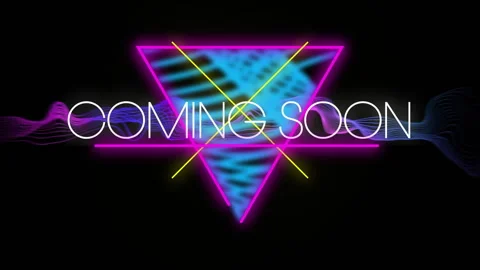 Animation of coming soon text over network of connections and neon triangle on Stock Footage 307815773