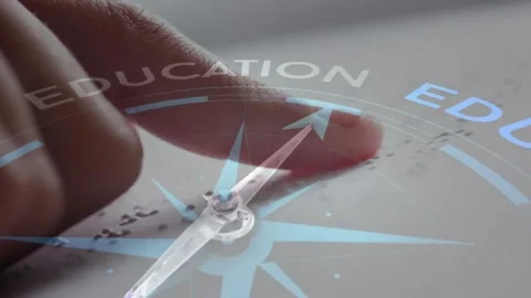 Animation of compass with text over cauc... | Stock Video | Pond5