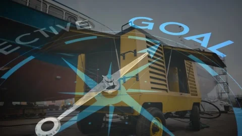 Animation of compass with texts over port Stock Footage 330664714