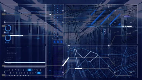 Animation of complex data and graphs on digital interface over blue background Stock Footage 304015357