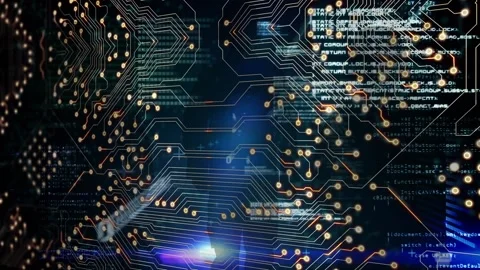 Animation of computer and scientific data processing on black background Stock Footage 328718236