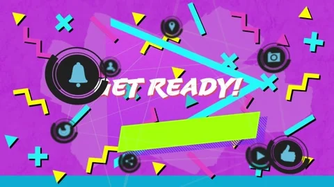 Animation of computer application icons over get ready text and geometric shape Stock Footage 326032815