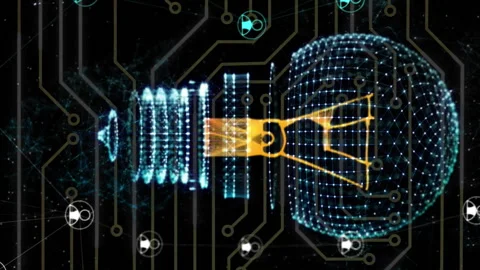 Animation of computer circuit board with ai data processing and lightbulb Stock Footage 312504731