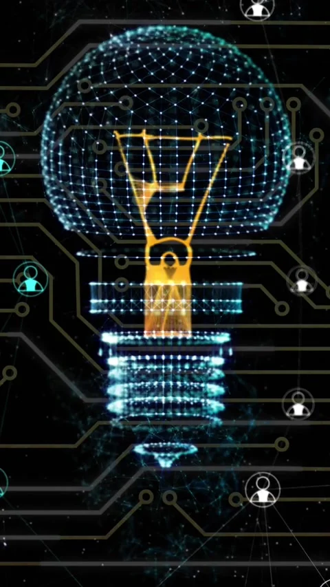 Animation of computer circuit board with ai data processing and lightbulb Stock Footage 323897450