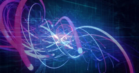 Animation of computer circuit board and data processing over light trails on Stock Footage 308055223