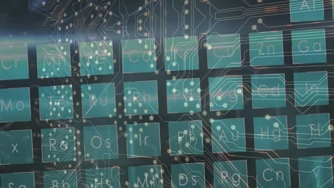 Animation of computer circuit board and elements on black background Stock Footage 328298827