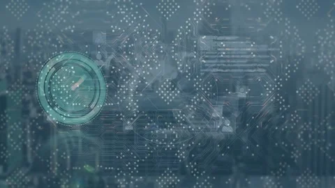 Animation of computer circuit board and moving clock with data processing over Stock Footage 330399657