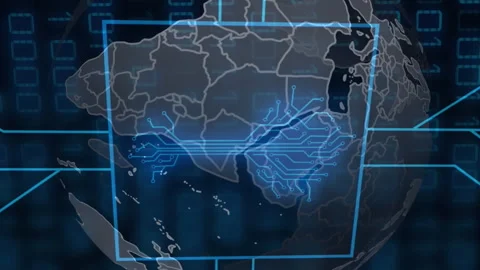 Animation of computer circuit board with binary coding, globe and data Stock Footage 312581716
