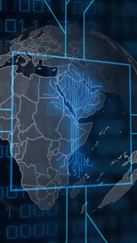 Animation of computer circuit board with binary coding, globe and data Stock Footage 323897438