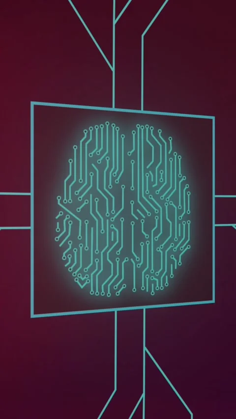 Animation of computer circuit board with biometric brain, data processing and Stock Footage 343609101