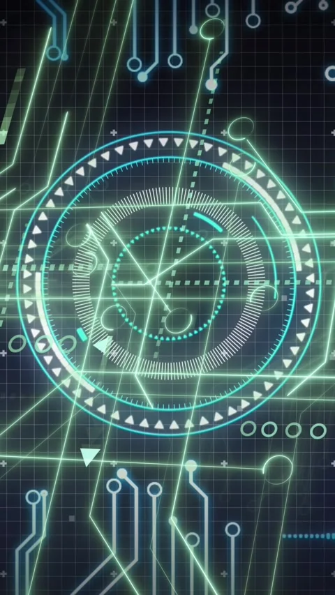 Animation of computer circuit board with data processing and scope Stock Footage 323897447