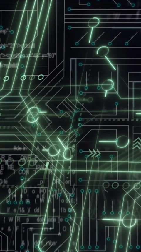 Animation of computer circuit board with data processing on black background Stock Footage 342608806