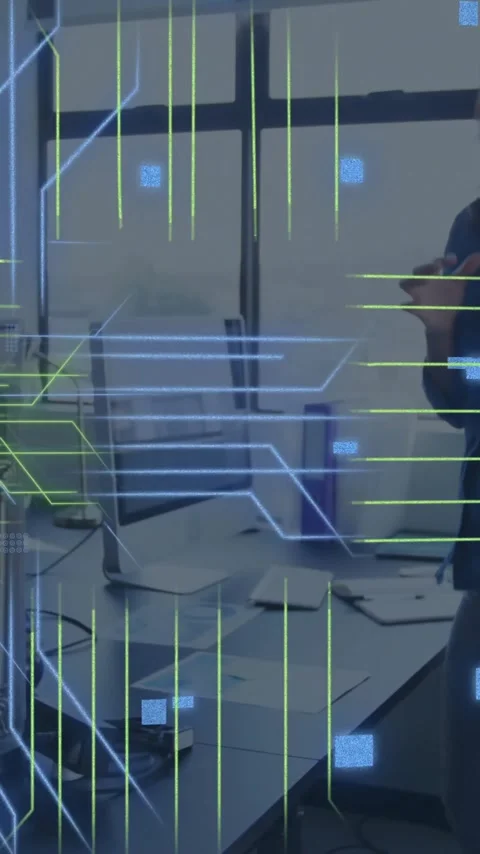 Animation of computer circuit board with data processing over african american Stock Footage 342812830