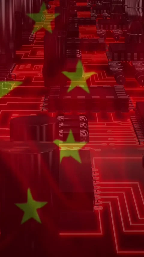 Animation of computer circuit board with data processing and flag of china Stock Footage 343609084