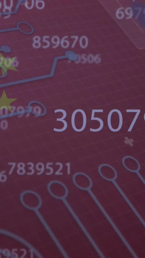 Animation of computer circuit board with data processing and flag of china Stock Footage 343609099