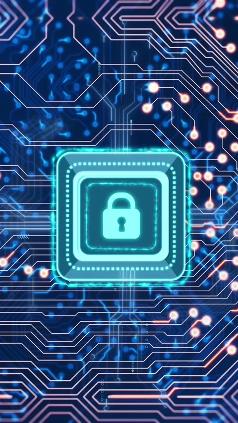 Animation of computer circuit board with data processing and digital padlock Stock Footage 343609110