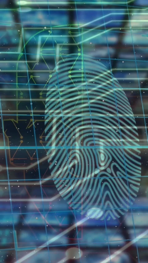 Animation of computer circuit board with data processing and biometric Stock Footage 343609133