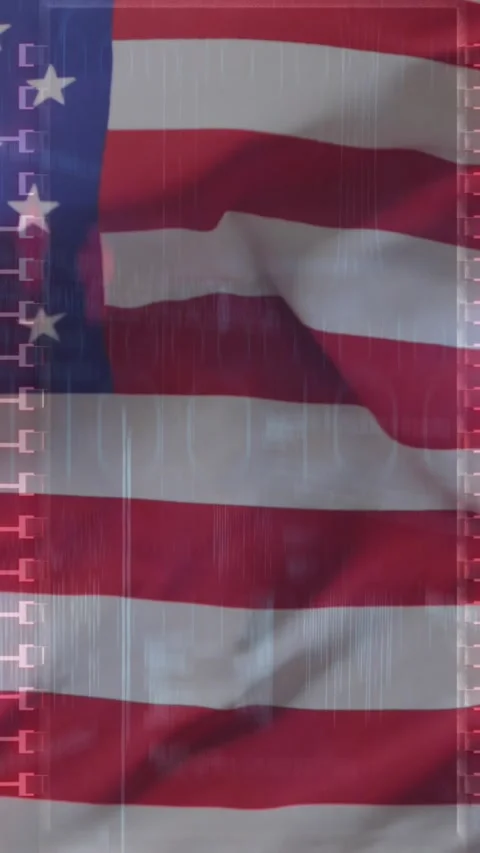 Animation of computer circuit board with data processing and flag of usa Stock Footage 343640986