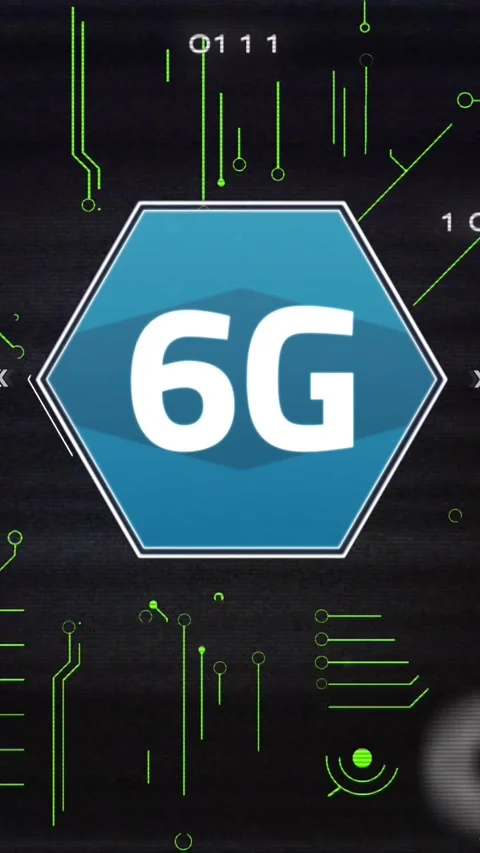 Animation of computer circuit board with data processing and 6g text Stock Footage 343640990