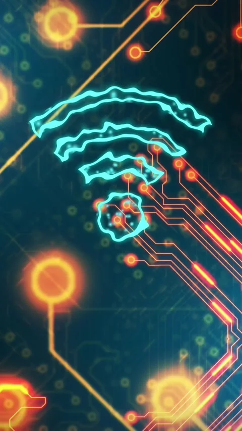 Animation of computer circuit board with data processing and digital wifi icons Stock Footage 343640991