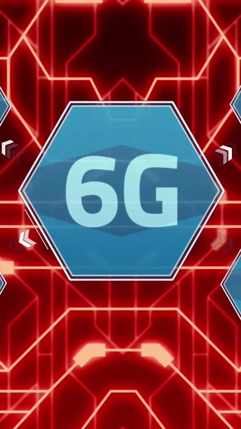 Animation of computer circuit board with data processing and 6g text Stock Footage 343640998