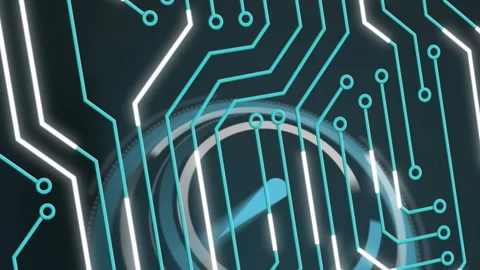 Animation of computer circuit board over clock on blackv background Video stock 312300222