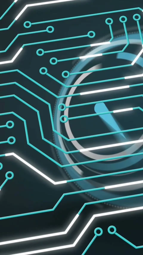 Animation of computer circuit board over clock on blackv background Video stock 324023859