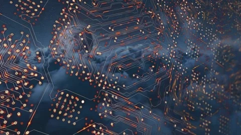 Animation of computer circuit board over sky with clouds Stock Footage 327586125