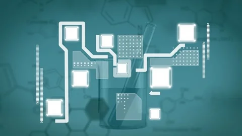 Animation of computer circuit board over beaker and test tube Stock Footage 327784868