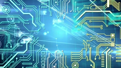 Animation of computer circuit board over network of connections on black Stock Footage 330167508