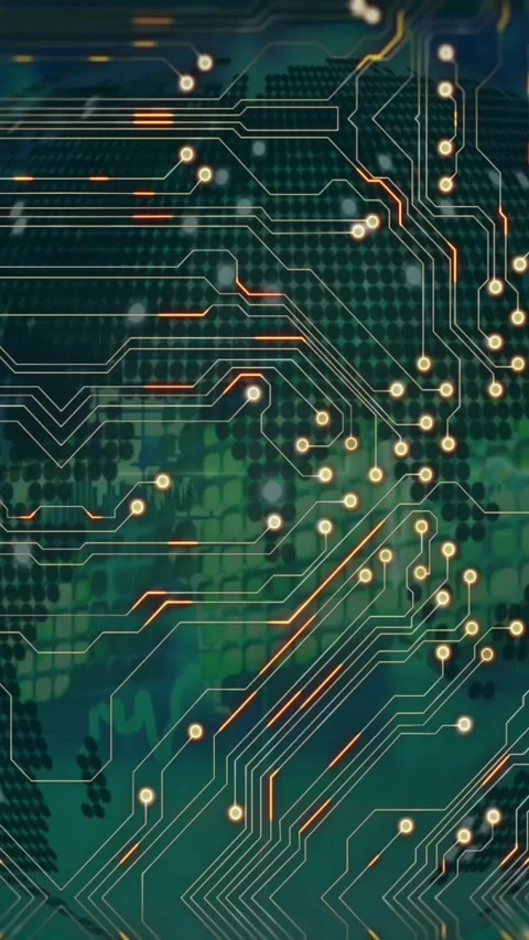Animation of computer circuit board over globe on black background Stock Footage 343828046