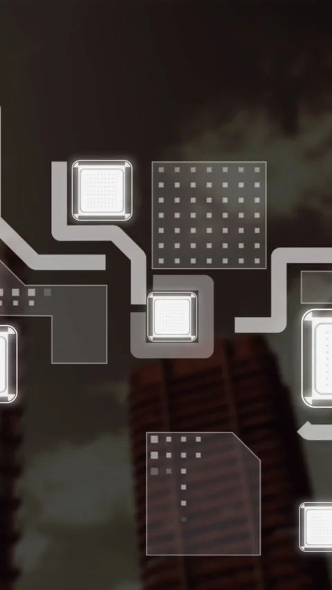 Animation of computer circuit board over cityscape 스톡 동영상 344402694