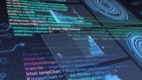 Animation of computer code and data visualization with graphs on digital Stock Footage 303609092