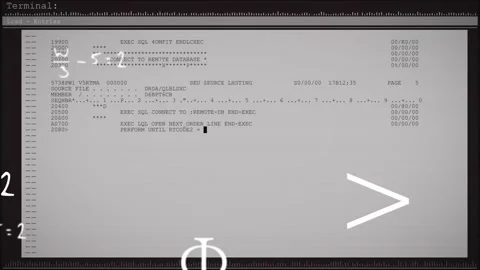 Animation of computer code and mathematical symbols overlaying terminal screen Stock Footage 305080545