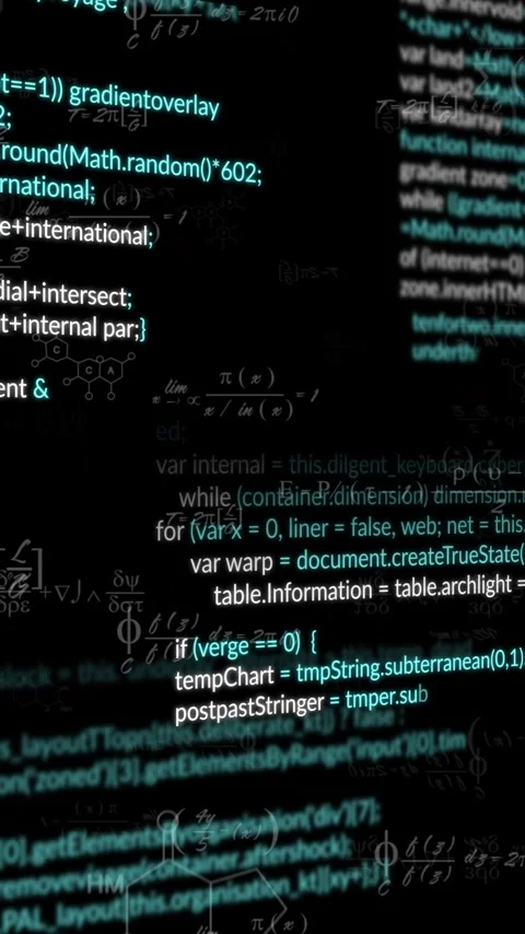 Animation of computer code and mathematical formulas floating in digital space Stock Footage 320160989