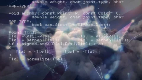 Animation of computer code overlaying digital network and data visualization in Stock Footage 306170139