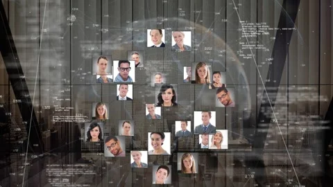 Animation of computer data, dots connected with lines, multiracial people Stock Footage 328934216