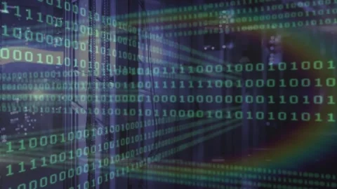 Animation of computer data processing binary coding over prism in background Stock Footage 328973970