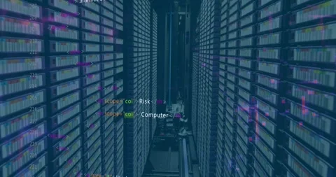 Animation of computer data processing over computer servers Stock Footage 327781965