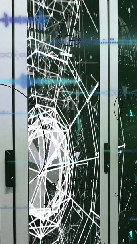 Animation of computer data processing over computer servers Stock Footage 342600820