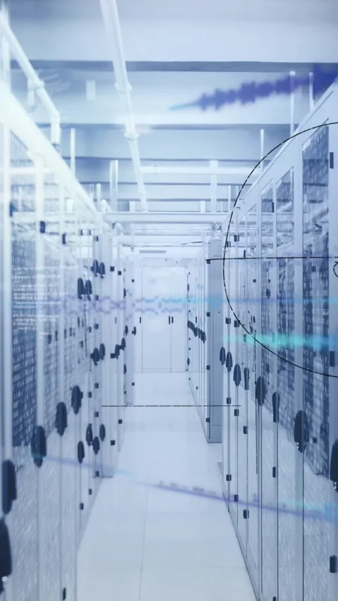 Animation of computer data processing over computer servers Stock Footage 342612855