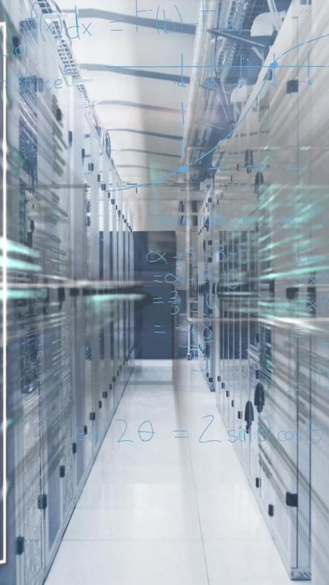 Animation of computer data processing over computer servers Stock Footage 342612863