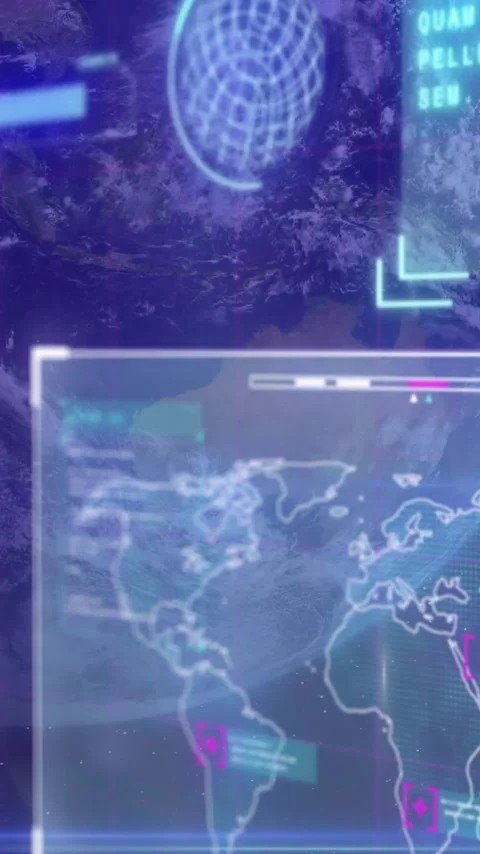 Animation of computer data processing over screens Stock Footage 342802412
