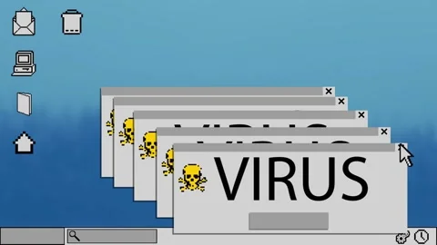 Animation of computer icons and virus texts Stock Footage 327061911