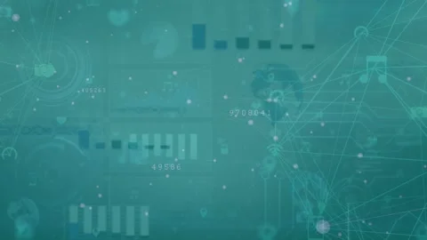 Animation of computer icons connected with lines forming globe rotating with Stock Footage 327004038