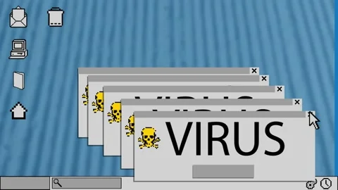 Animation of computer icons over virus texts Stock Footage 327592519